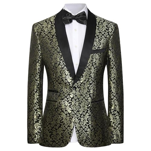 LiveZou Men's Floral Prom Dinner Party Tuxedo Suit One Button Pants Set