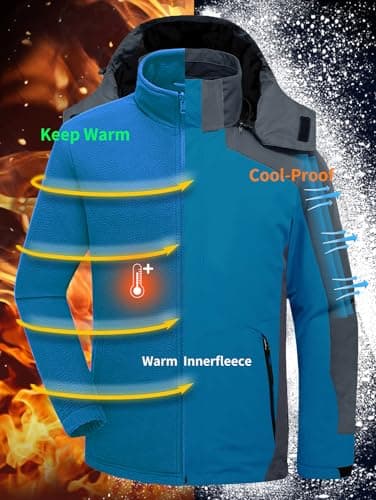 Kugnala Men's Winter Waterproof 3 in 1 Warm Snow Fleece Jacket S-6XL