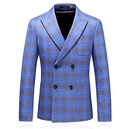 KUDORO Mens Slim Fit Double Breasted Plaid Suit Jacket-Vest Pants Set