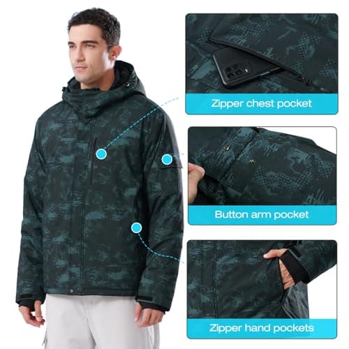 CAMEL CROWN Men's Winter Waterproof Ski Jacket with Fleece Lining