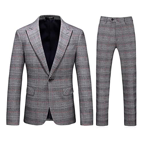 Kudoro Mens Plaid Slim Fit Tuxedo Suit Casual Blazer Pants for Weddings Business