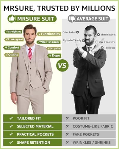 MrSure Men’s Slim Fit Tuxedo 3-Piece Suit_Blazer_Vest_Pants_Tie Party_Wedding_Business