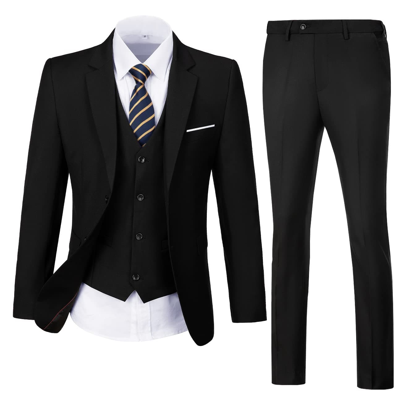 Lynerun Mens Solid Two Button Slim Fit Suit Set for Formal Weddings Business