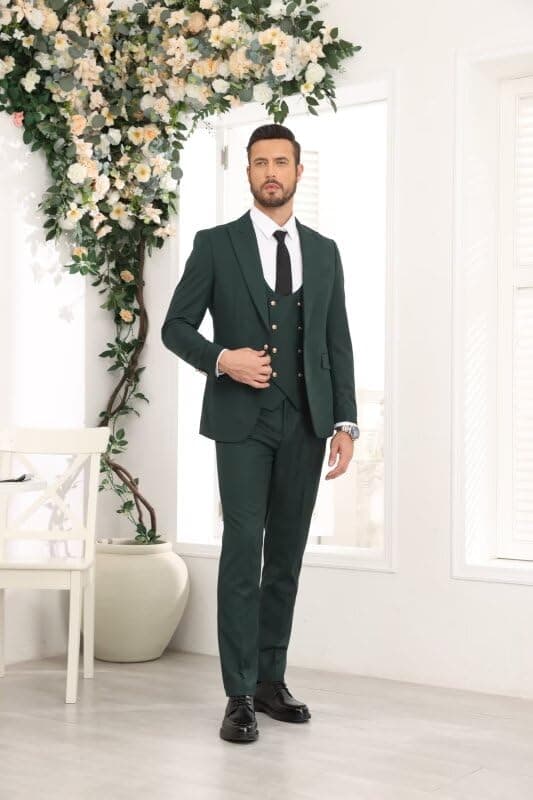 Wangyue Men's 3-Piece Slim Fit Double Breasted Suit for Business, Weddings & Proms
