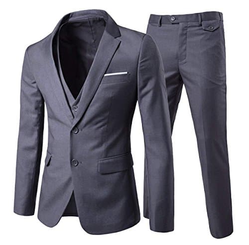 Cloudstyle Men's 3-Piece 2-Buttons Slim Fit Solid Color Smart Wedding Suit