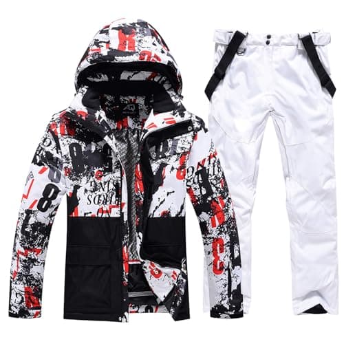 RIUIYELE Men's Insulated Waterproof Ski Suit Winter Skiing Snowboard Jacket Pants Set