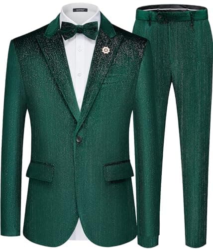 MAGE Mens Velvet Tuxedo Suit Set Slim Fit 2-Piece Party Jacket Pants