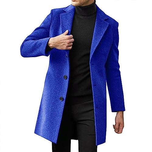 PETCDIM Men's Notched Collar Trench Coat Winter Warm Regular Fit Pea Jacket