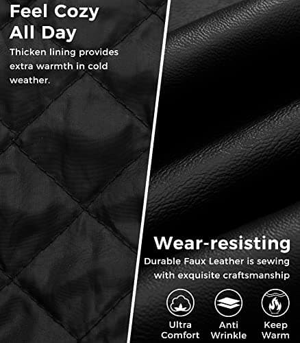 wantdo Men's Windproof Faux Leather Motorcycle Bomber Jacket Slim Fit Winter Coat