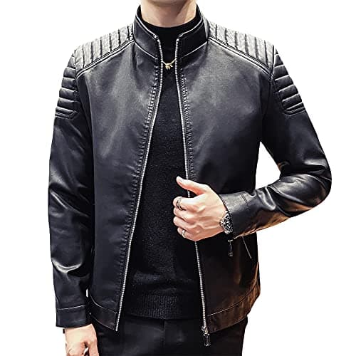 Men's Slim Fit Faux Leather Motorcycle Jacket