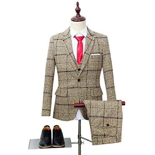 Cloudstyle Men's 3-Piece Plaid Slim Fit Wedding Suit