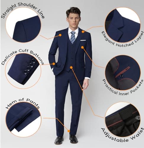 WOMS Men's Slim Fit 3-Piece Business Suit Set