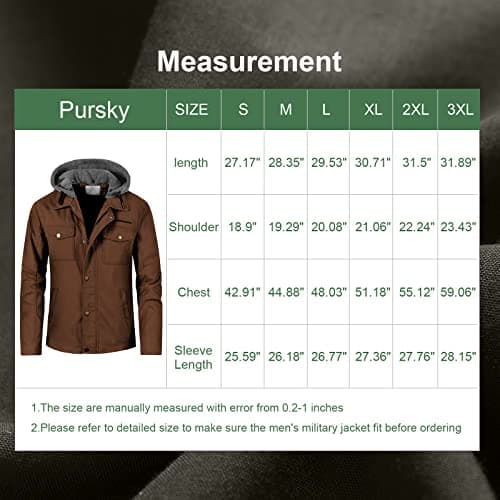Pursky Men's Canvas Cotton Casual Field Jacket with Removable Hood