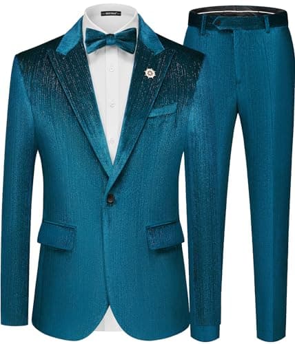 MAGE Mens Velvet Tuxedo Suit Set Slim Fit 2-Piece Party Jacket Pants