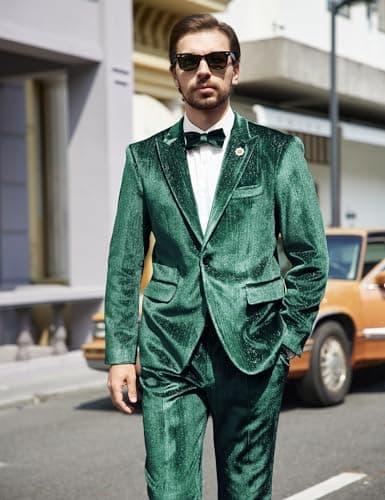 MAGE Mens Velvet Tuxedo Suit Set Slim Fit 2-Piece Party Jacket Pants