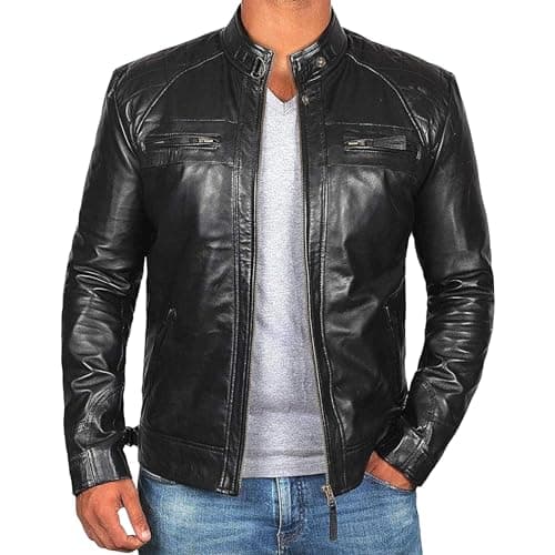 JEsilunmaMY Men's Distressed Punk Leather Jacket Vintage Motorcycle Bomber Coat