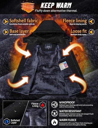 TACVASEN Men's Winter Warm Ski Snowboard Fleece Jacket Windproof Hooded
