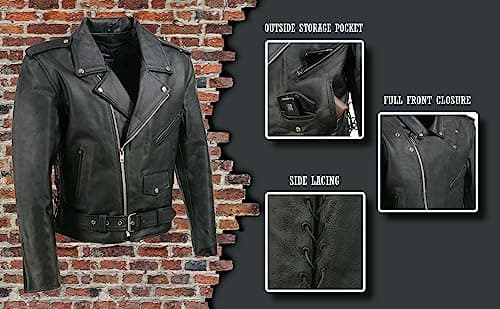 Men's Black EL5411 Classic Side Lace Motorcycle Jacket