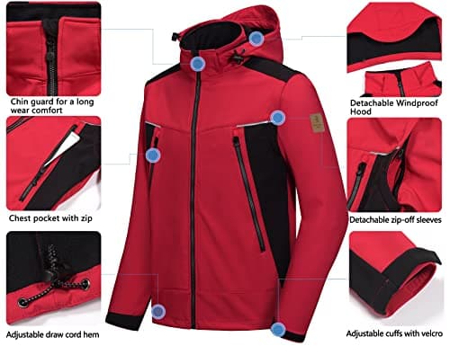 Little Donkey Andy Men's Waterproof Softshell Jacket with Detachable Sleeves and Hood