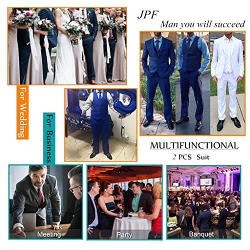 JPF Men's Slim Fit Suit Set - Solid Vest & Pants with Tie