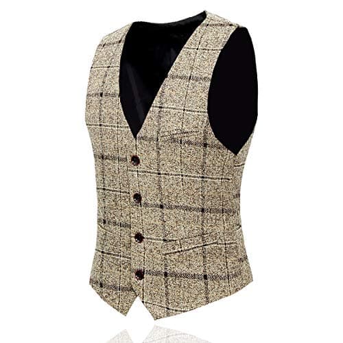 Cloudstyle Men's 3-Piece Plaid Slim Fit Wedding Suit