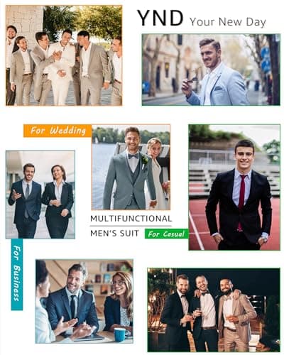 YND Men's Slim Fit 3 Piece Suit with Tie