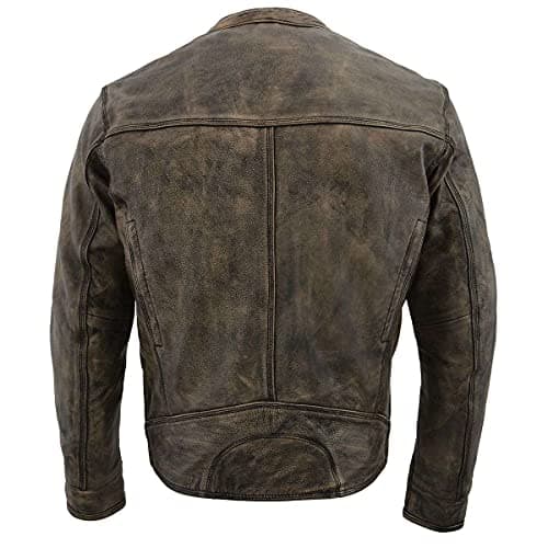 Milwaukee Men's Vented Black-Beige Distressed Leather Scooter Jacket with Liner