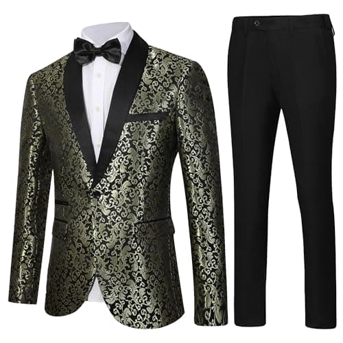 LiveZou Men's Floral Prom Dinner Party Tuxedo Suit One Button Pants Set