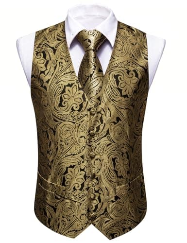 Barry.Wang Men's Paisley Silk Suit Vest Set with Ties 5PCS Formal/Leisure
