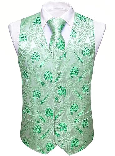 Barry.Wang Men's Paisley Silk Suit Vest Set with Ties 5PCS Formal/Leisure