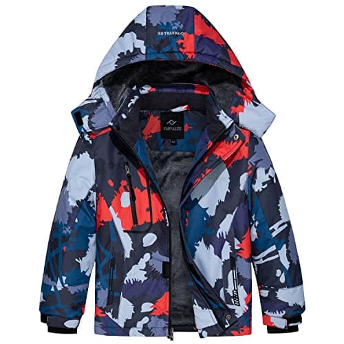 FARVALUE Boys' Waterproof Winter Ski Jacket with Removable Hood