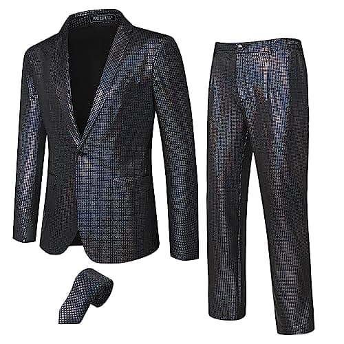 WULFUL Men's 70s Disco Outfit Sequin Jacket & Pants for Halloween Party