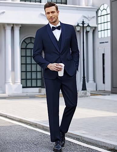 COOFANDY Men's Slim Fit Tuxedo Suit 3-Piece Set with Tie
