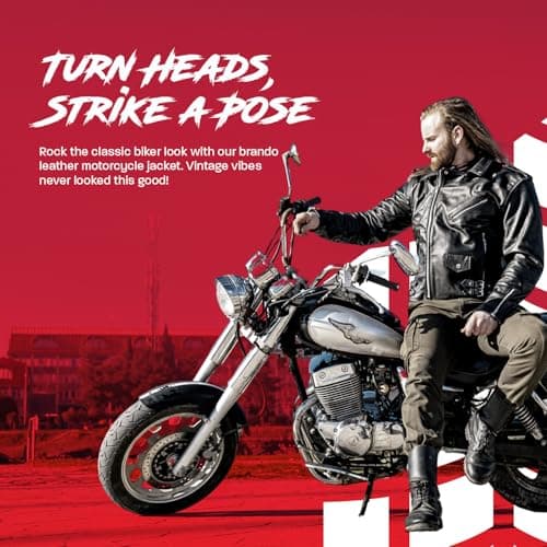 HWK Genuine Leather Motorcycle Jacket with Armor for Men