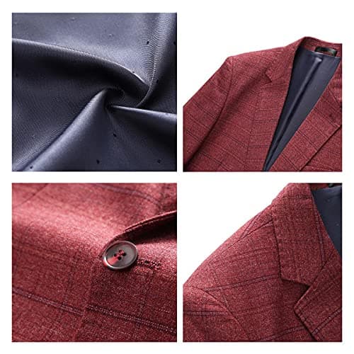 KUDORO Men's Slim Fit Tweed Plaid Suit Tuxedo Set