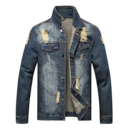 QIMYUM Men's Distressed Slim Denim Jean Jacket