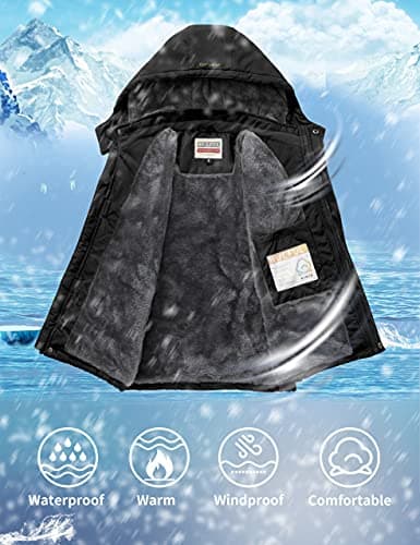 WULFUL Boys' Waterproof Fleece Hooded Ski Jacket