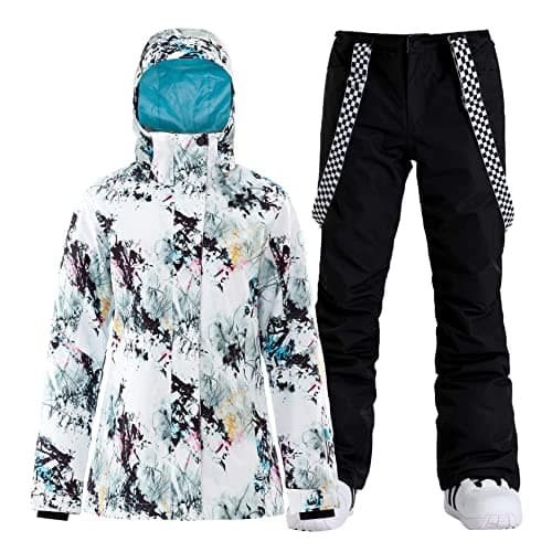 GSOU Women's Waterproof Snowsuit Ski Jacket and Pants Insulated Warm Winter Snowboarding