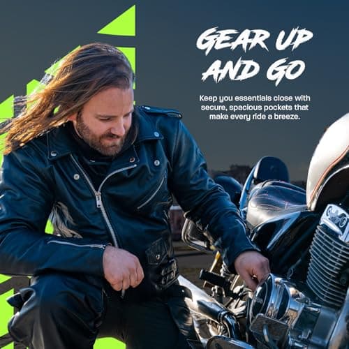 HWK Genuine Leather Motorcycle Jacket with Armor for Men