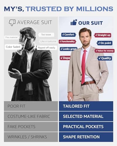 MY'S Men's Slim Fit Two-Piece Suit Notch Lapel Jacket and Pants Wedding Party Blazer