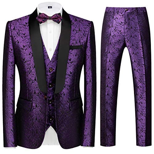 YFFUSHI Men's Elegant Jacquard 3-Piece Suit Tuxedo Set