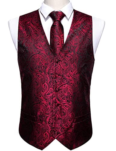 Barry.Wang Men's Paisley Silk Suit Vest Set with Ties 5PCS Formal/Leisure
