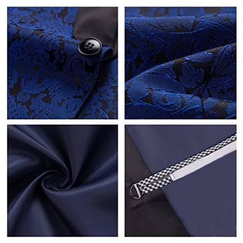KUDORO Mens Slim Fit Formal Floral Tuxedo Suit Set for Wedding Dinner Party