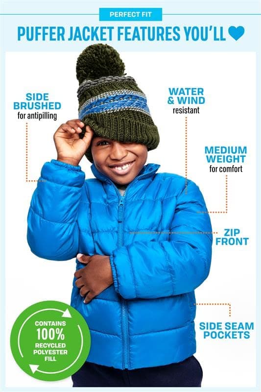 Boys' Medium Weight Puffer Jacket for Fall and Winter