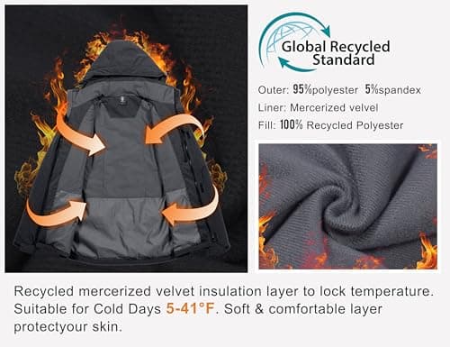Little Donkey Andy Men's Waterproof Ski Snowboarding Windproof Jacket Warm with Detachable Hood