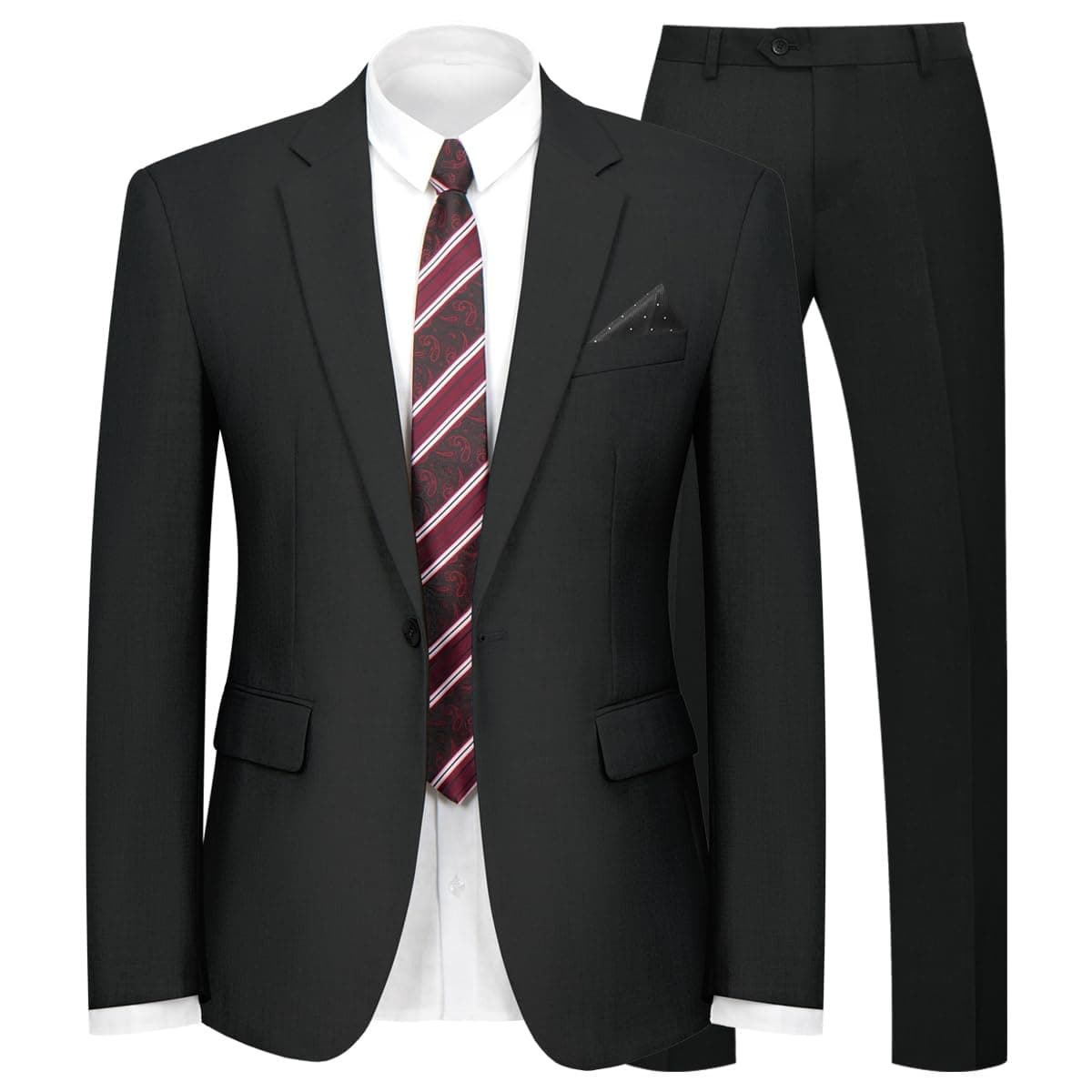 WYWK Men's Slim Fit 2-piece Suit Solid Color Blazer and Pants Tie Wedding Business Party