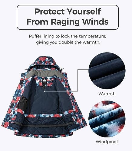 wantdo Women's Waterproof Ski Jacket Colorful Printed Warm Winter Parka