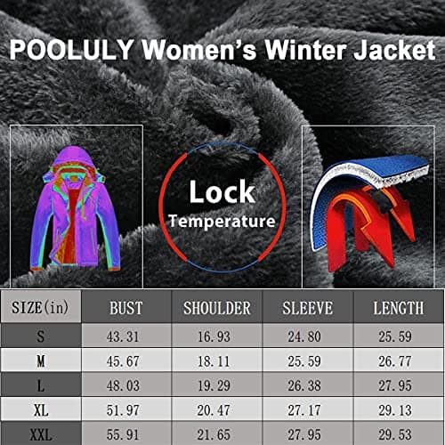 Pooluly Women's Ski Jacket Winter Waterproof Windbreaker Hooded Raincoat Snowboarding Jackets