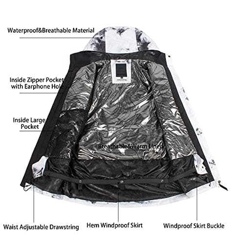 GSOU Men's Waterproof Windproof Insulated Ski Jacket for Snowboarding Winter Sports