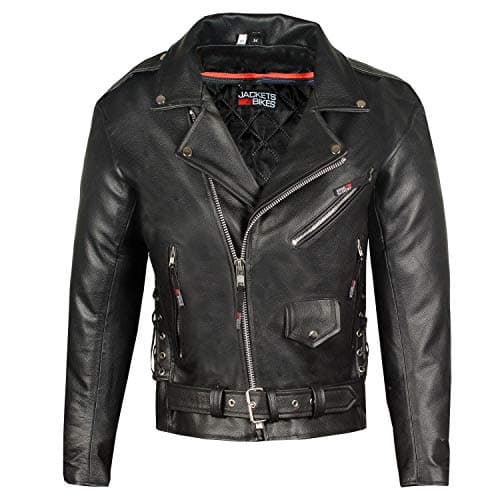 Men's Iconic Brando Leather Motorcycle Jacket - Premium Buffalo Hide, Side Laces, Concealed Pockets, All-Season Black L
